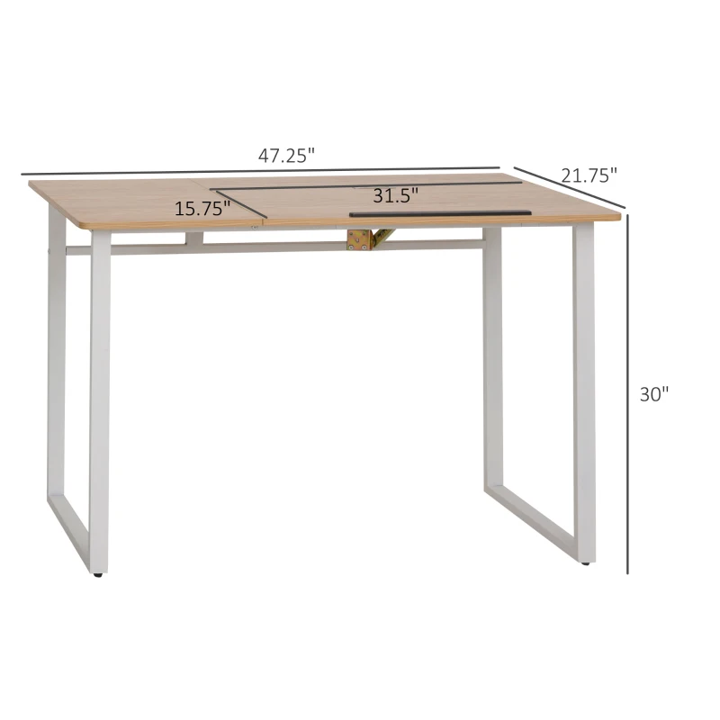 HOMCOM Computer Desk Writing Table with Small Angle Adjustable Tabletop for Drawing Home Office Workstation, Oak