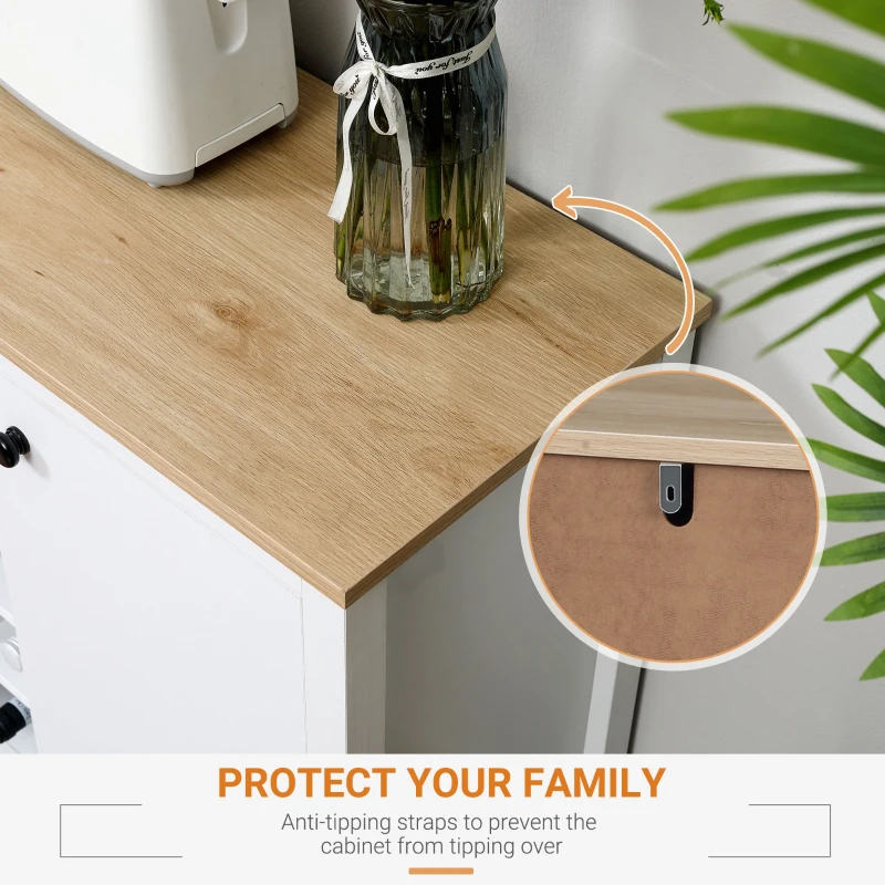 HOMCOM Buffet Cabinet, Rustic Kitchen Sideboard with 9-bottle Wine Rack, Storage Cabinets, Drawers and Adjustable Shelves, Black Handle