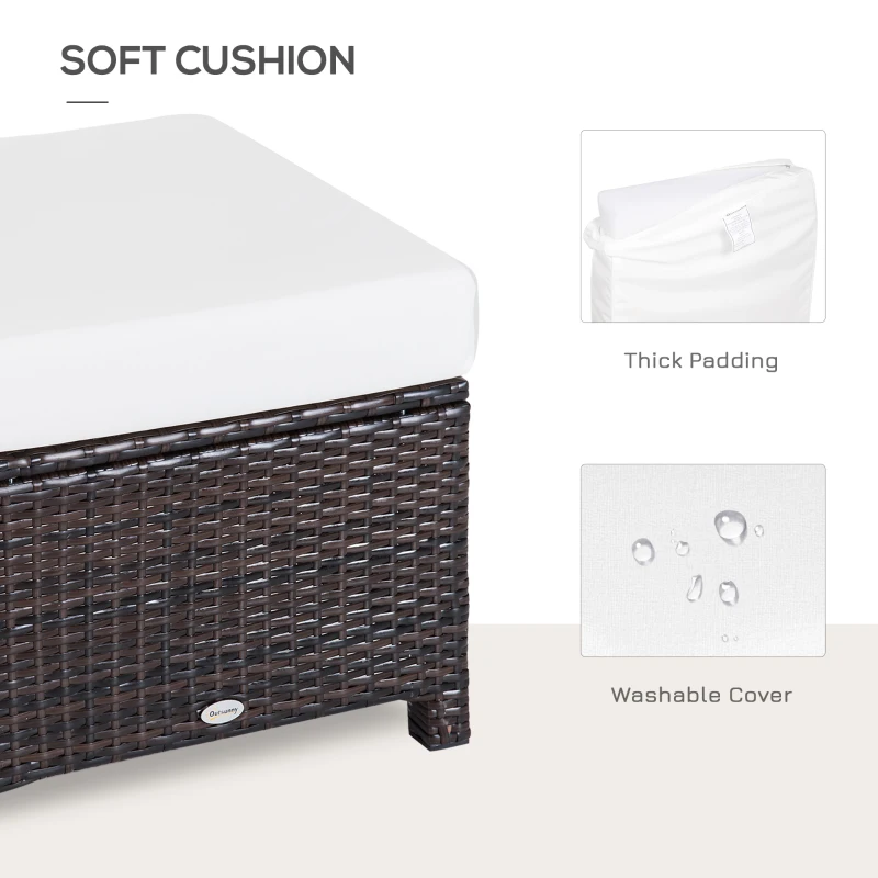 Outsunny 20" Patio Wicker Ottoman, Multipurpose Outdoor PE Rattan Footrest, Additional Seating, Side Table with Soft Cushion, Dark Brown, Cream White