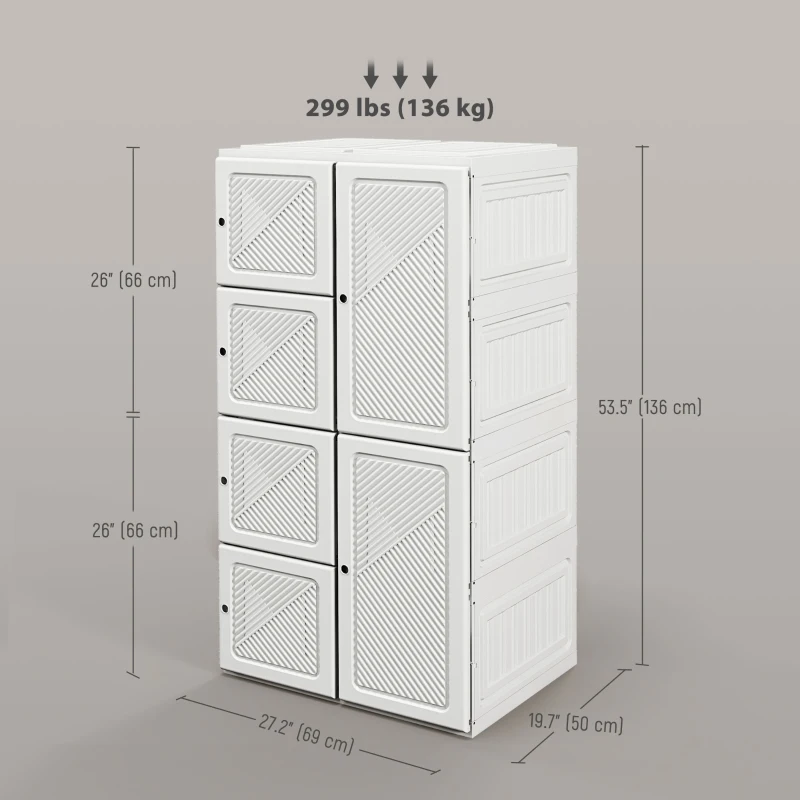 HOMCOM Portable Wardrobe, Foldable Clothes Storage Organzier with 5 Compartments, 1 Hanging Rod, Magnet Doors, White