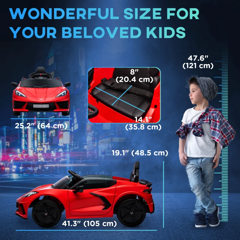 Qaba 12V Kids Electric Car Corvette Licensed w/ Remote Control, Suspension System, Music, Headlight, Slow Start, Red