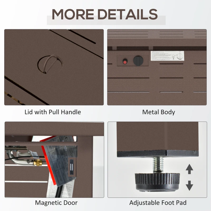 Outsunny 42 Inch Outdoor Propane Gas Fire Pit Table, 50,000 BTU Auto-Ignition Rectangular Gas Firepit with Slat Tabletop, Lid, Lava Rocks, Rain Cover, CSA Certification, Brown