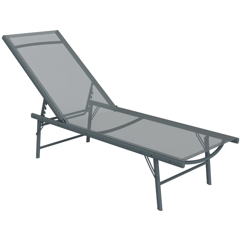 Outsunny Folding Outdoor Lounge Chair, Reclining Chaise Lounge Tanning Chair w/ Adjustable Back, Mesh Seat, Light Grey