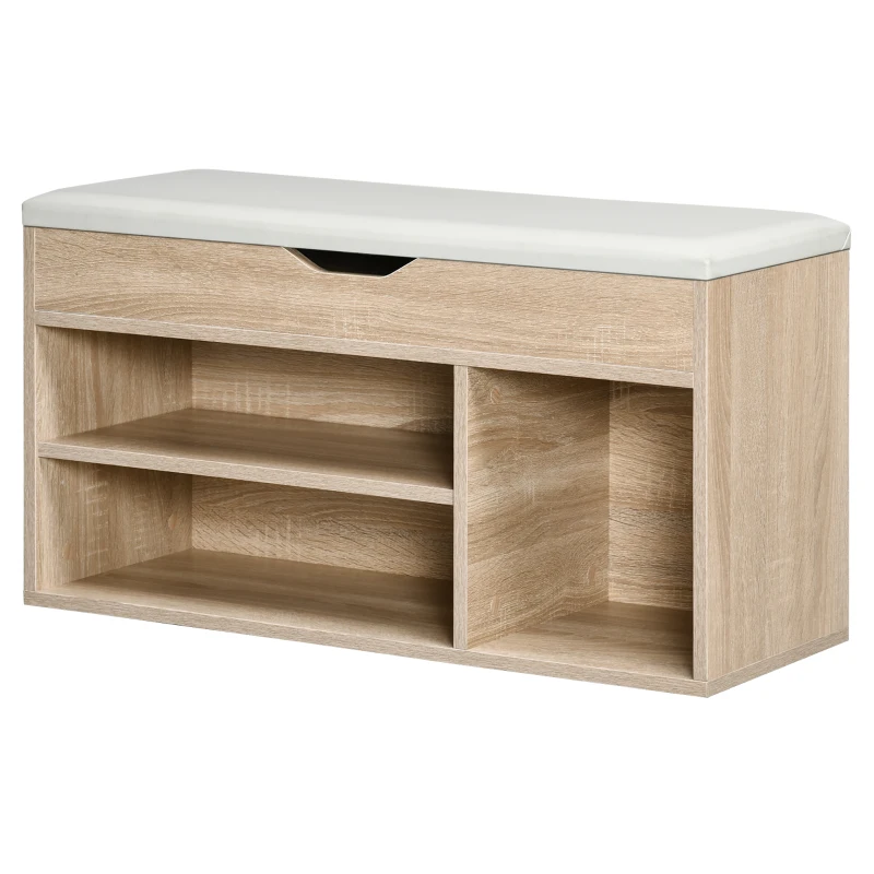HOMCOM Shoe Bench Entryway Storage Rack with Padded Cushion, Hidden Storage for Hallway, Living Room, Natural