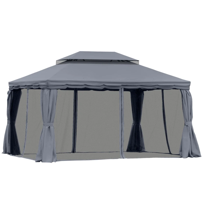Outsunny 13' x 10' Patio Gazebo, Double Roof Outdoor Gazebo Canopy Shelter with Netting & Curtains, Strong Aluminum Frame, Dark Grey