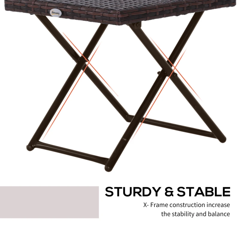 Outsunny Patio Wicker Coffee Table, Outdoor PE Rattan Garden Folding Side Table, 15.75"x15.75"x15.75", Brown