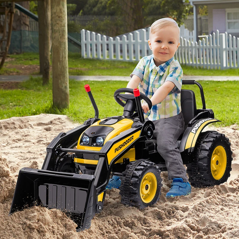 Aosom Kids Tractor 6V Battery Powered Digger Ride On Excavator Music Headlight Moving Forward Backward Yellow