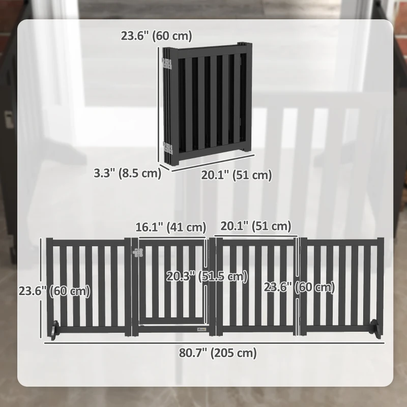 PawHut Foldable Dog Gate with Door, 4 Panels Fressstanding Pet Gate, Black