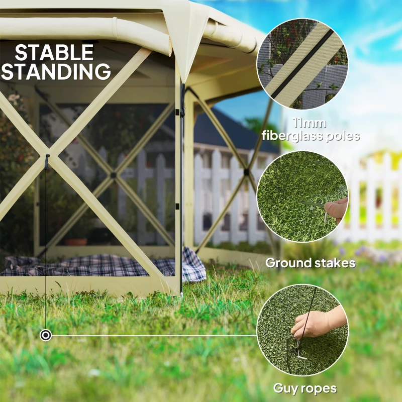 Outsunny 11 x 11ft Pop Up Gazebo Screen Tent with Removable Roof Cover, Roll-up Wind Panels for Camping, Backyard, Beige