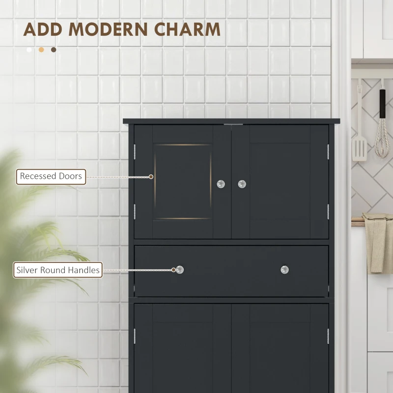 HOMCOM 50.5" Kitchen Storage Cabinet, Modern Kitchen Pantry Cabinet with 4 Doors, Drawer, Adjustable Shelf, Black