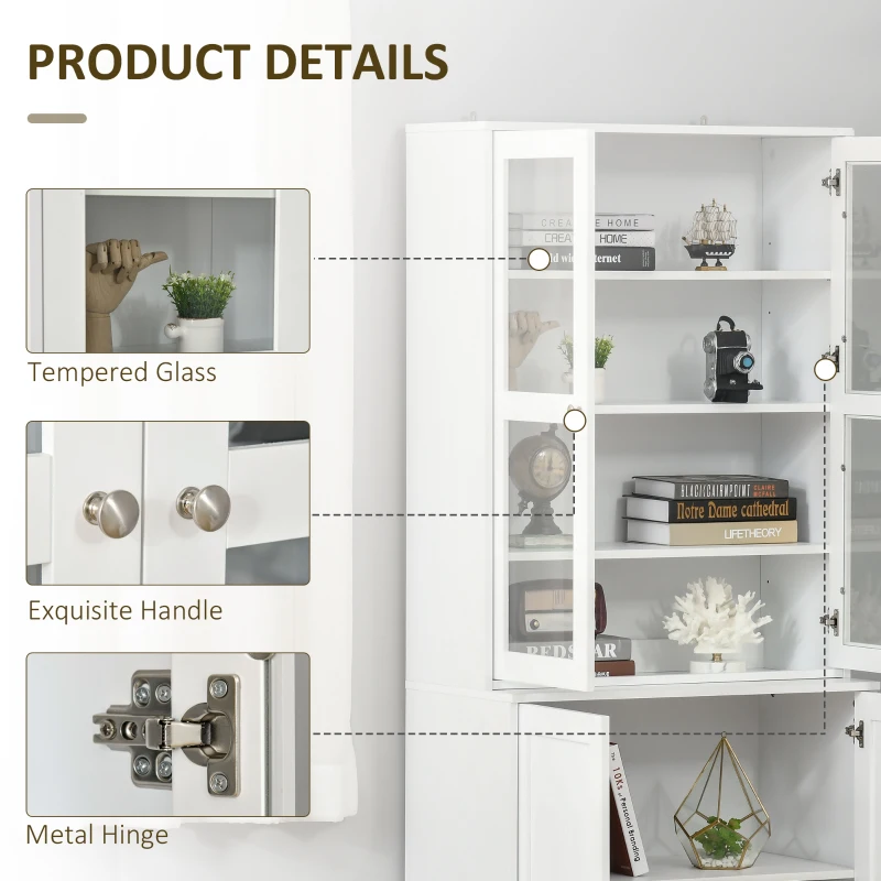HOMCOM Bookcase Storage Cabinet with Doors, Modern Tall Bookshelf with 2 Adjustable Shelves, Display Unit for Study, Living Room, Home Office, White