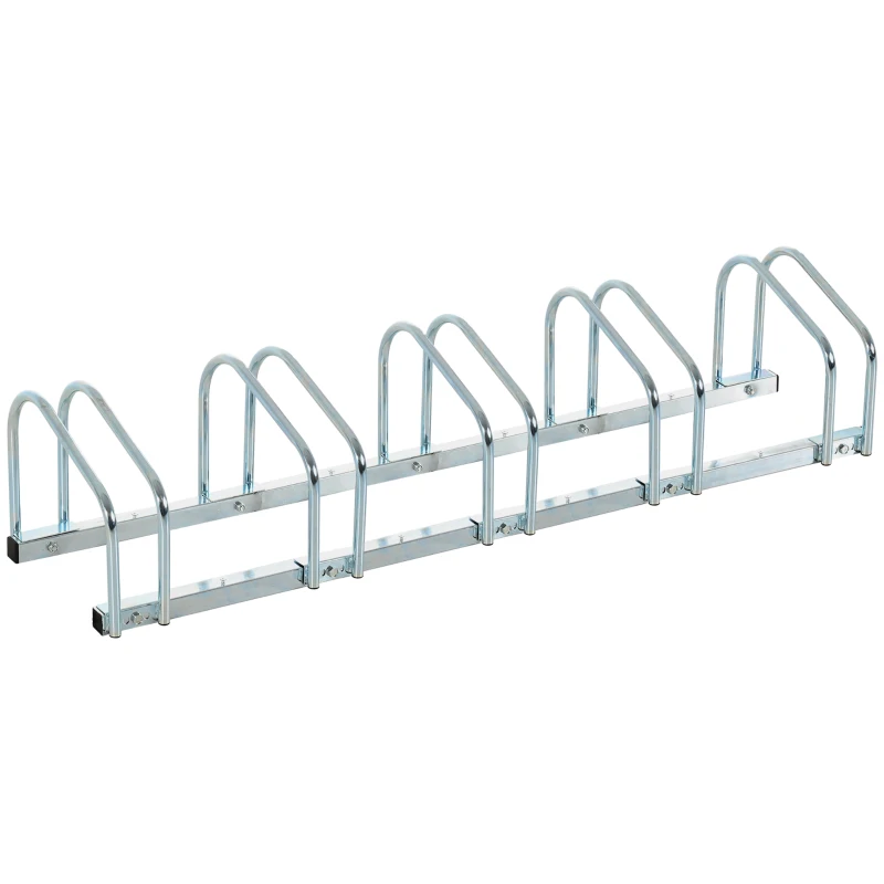 HOMCOM 5-Bike Bicycle Floor Parking Rack Cycling Storage Stand Ground Mount Garage Organizer for Indoor and Outdoor Use Silver