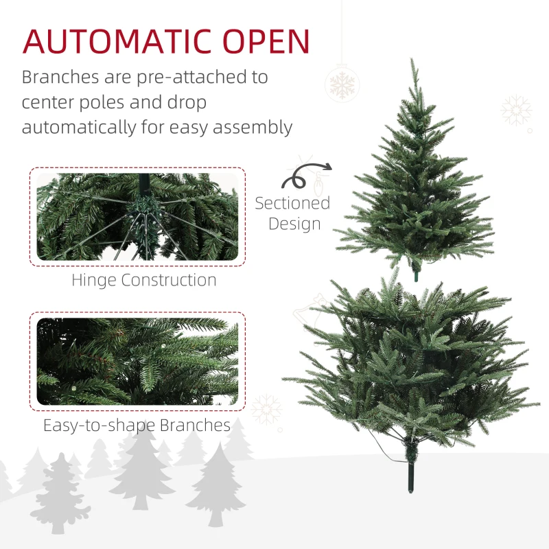 HOMCOM 5ft Prelit Artificial Christmas Tree with 542 Tips, Warm White LED Lights, Steel Base, Hinged Xmas Tree, Auto Open