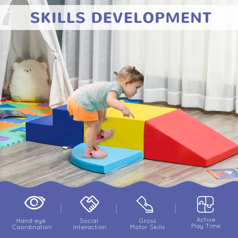 Qaba Crawl and Climb Foam Play Set Toddler Nugget 4 Pieces Lightweight Interactive Set for Climbing, Crawling, Sliding Play Zone for Baby Preschooler