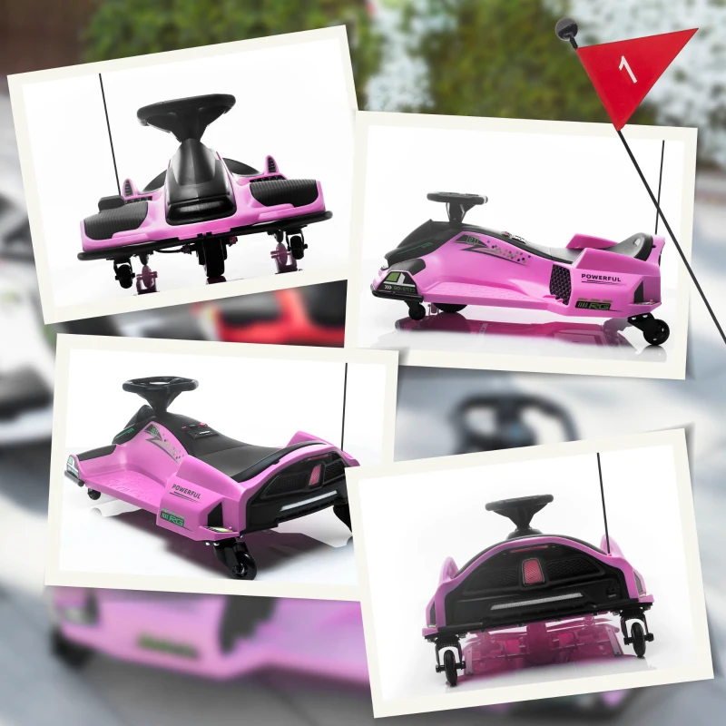 Aosom 12V Electric Drifting Go Kart w/ Slow Start, Music, Lights, Pink(m-8)