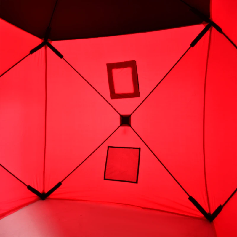 Outsunny 2 Person Ice Fishing Shelter, Pop-Up Portable Ice Fishing Tent with Carry Bag, Windows and Anchors for Low-Temp -22℉, Red