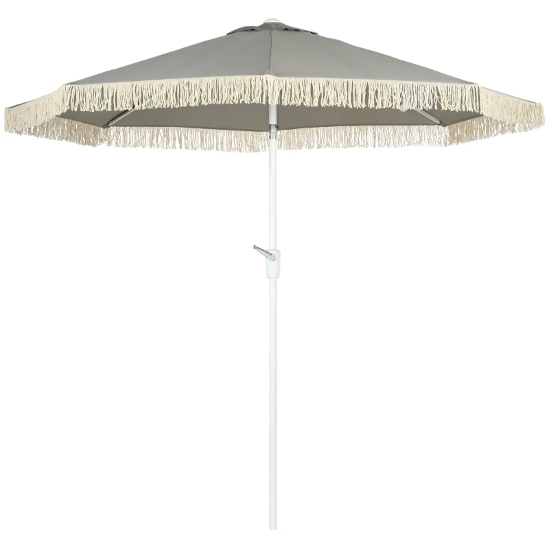 Outsunny 8.7 x 8.7 ft Outdoor Umbrella with Tilt, Vent, Patio Market Table Umbrella Parasol with Fringed Ruffles and Crank, Grey
