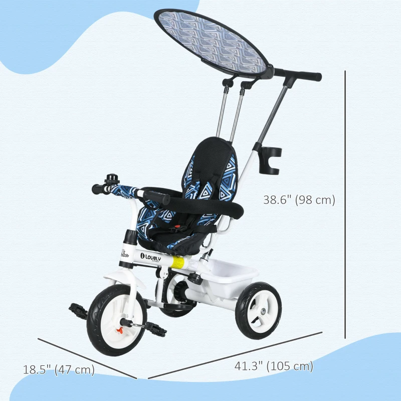 Qaba 6 in 1 Kids Tricycle with Removable Handlebar and Canopy, Blue