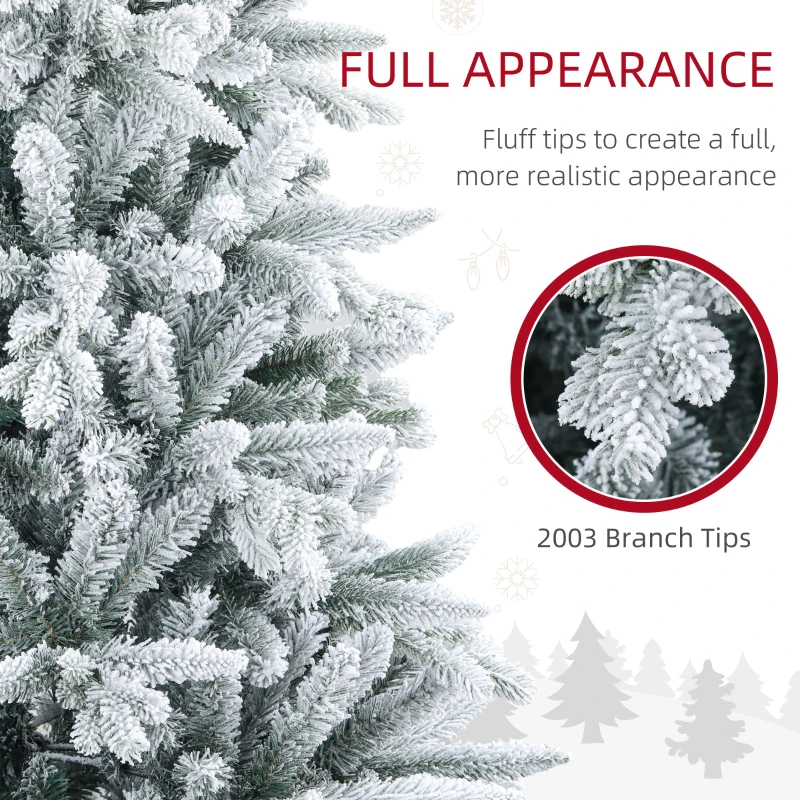 HOMCOM 8ft Artificial Flocked Christmas Tree with Snow Tips, Easy Assembly, Hinged Xmas Tree for Home Office Holiday