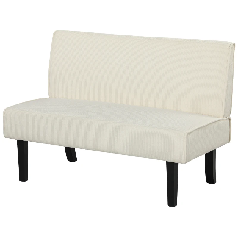 HOMCOM 46.5" Loveseat Couch with USB Ports, Corduroy Love Seat Sofa with Wood Legs for Living Room, Bedroom, Small Space, Cream