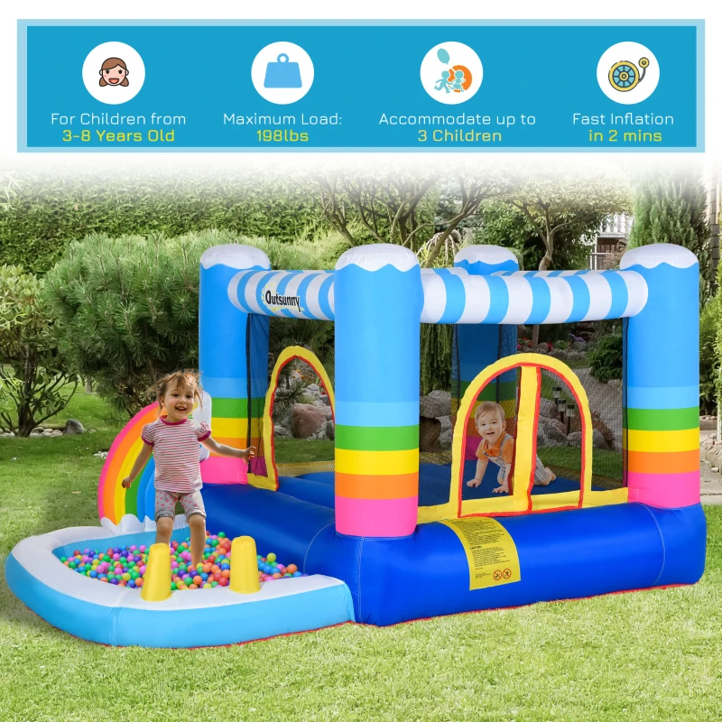 Outsunny Inflatable Bounce House for Kids 2-in-1 Jumping Castle for Indoor Outdoor Party with Trampoline, Pool, Carry Bag & Air Blower(m-7)