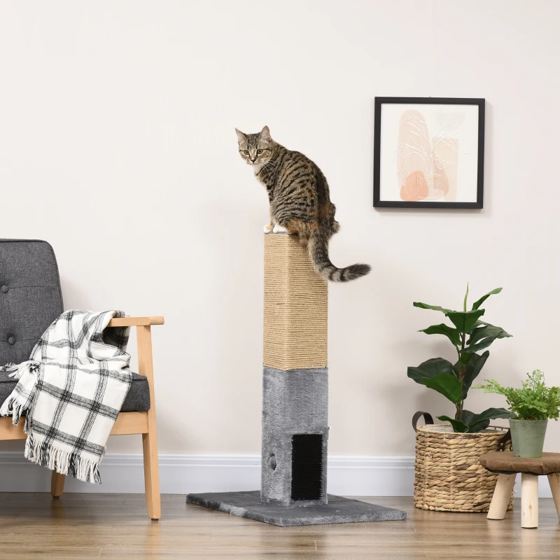 PawHut 31" Tall Cat Scratching Post for Indoor Cats with Hanging Balls, Grooming Brushes, Stable Base, Grey