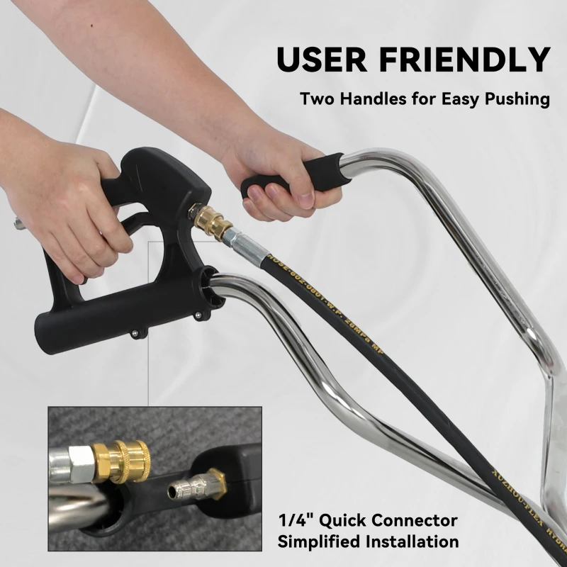 Outsunny 18" Pressure Washer Surface Cleaner with 4 Wheels, Stainless Steel Power Washer Surface Cleaner with 1/4" Quick Connector, 2 Handles, 3600 PSI, Silver