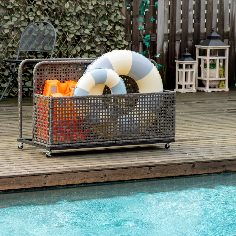 Outsunny Pool Float Storage, Pool Caddy, with Wheels, 43.25" L x 22.5" W x 28" H, Light Gray
