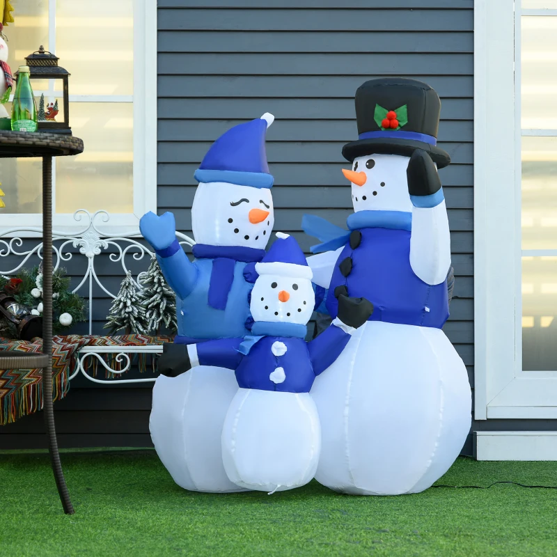 HOMCOM 1.2M Tall Large LED Lighted Christmas Inflatable Snowmen Family Outdoor Indoor Holiday Decorations