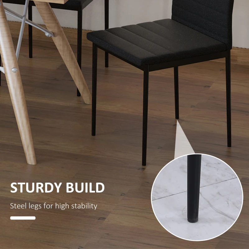 HOMCOM High Back Dining Chairs, Modern Upholstered PU Leather Accent Chairs with Metal Legs for Kitchen, Set of 4, Black