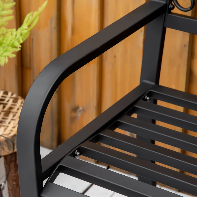 Outsunny 2 Seater Garden Bench 45" x 21.75" x 35.5" Steel Frame Loveseat for Yard, Lawn, Porch, Patio, Black and Gold