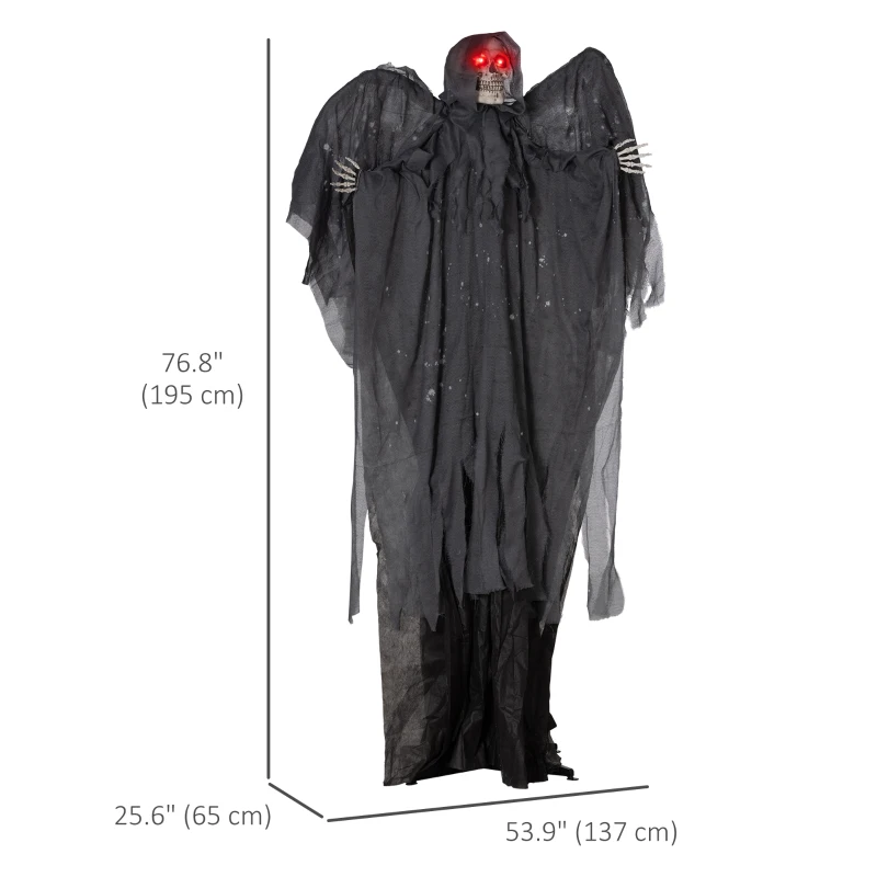 HOMCOM 6.4' Life Size Winged Grim Reaper Outdoor Halloween Decoration Animatronic, Animated Prop w/ Light Up Eyes