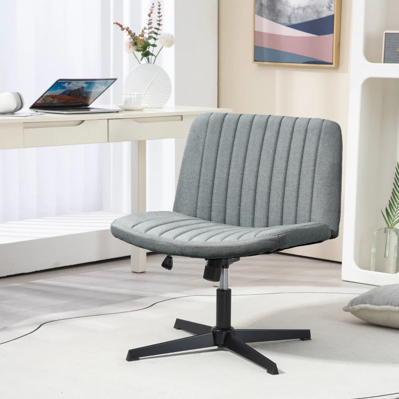 HOMCOM Criss Cross Chair, Wide Armless Office Chair, Fabric Computer Desk Chair with Adjustable Height, Gray