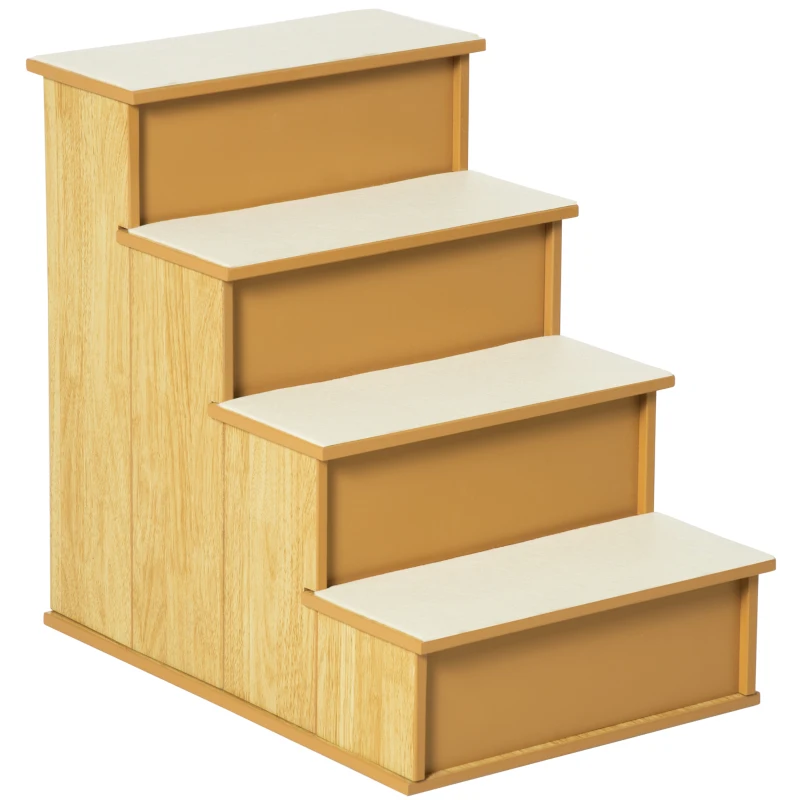 PawHut Dog Steps Pet Stairs for Bed Cat Ladder for Couch with Non-Slip Carpet, 15.7" x 23.2" x 21.3", Natural Wood