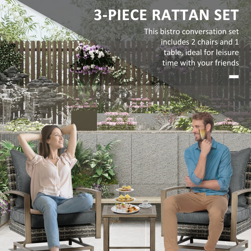 Outsunny Patio Bistro Set, Porch Furniture with Soft Cushions and Rocking Function for Yard, Lawn, Porch, Dark Gray