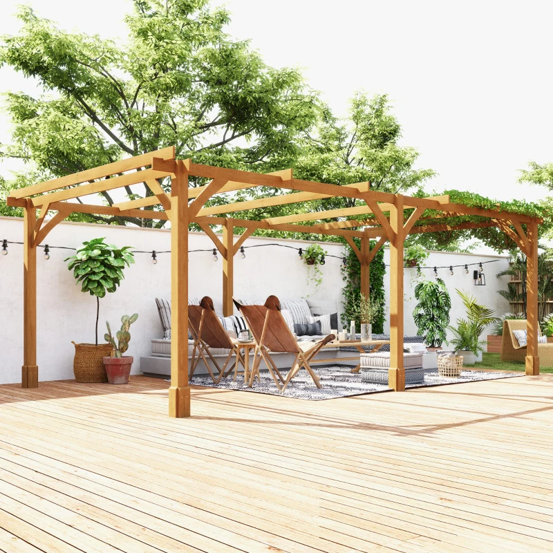 Outsunny 20' x 10' Wood Pergola, Outdoor Gazebo Grape Trellis with Stable Structure for Climbing Plant Support, Dark Brown