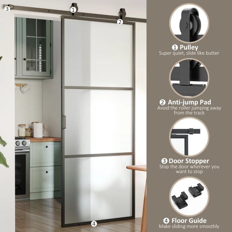 HOMCOM 36" x 84" Sliding Door with Hardware Kit, Handle, & Track, Frosted Tempered Glass Door, Easy Installation