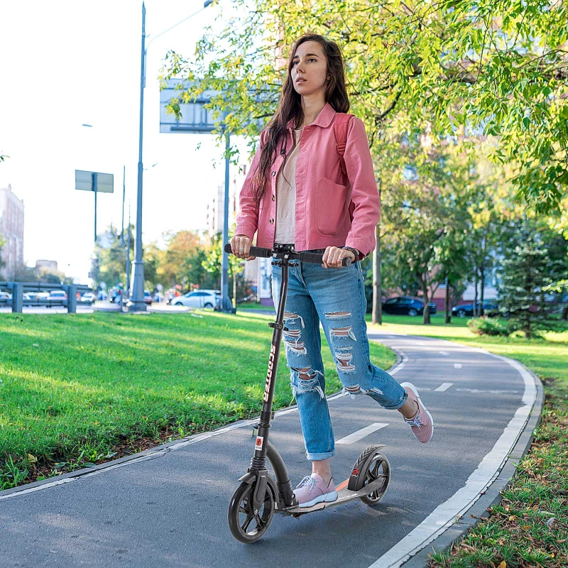Soozier Teens Adult Kick Scooter Foldable Adjustable Aluminum Ride On Toy For 14+ w/ Shock mitigation system Black