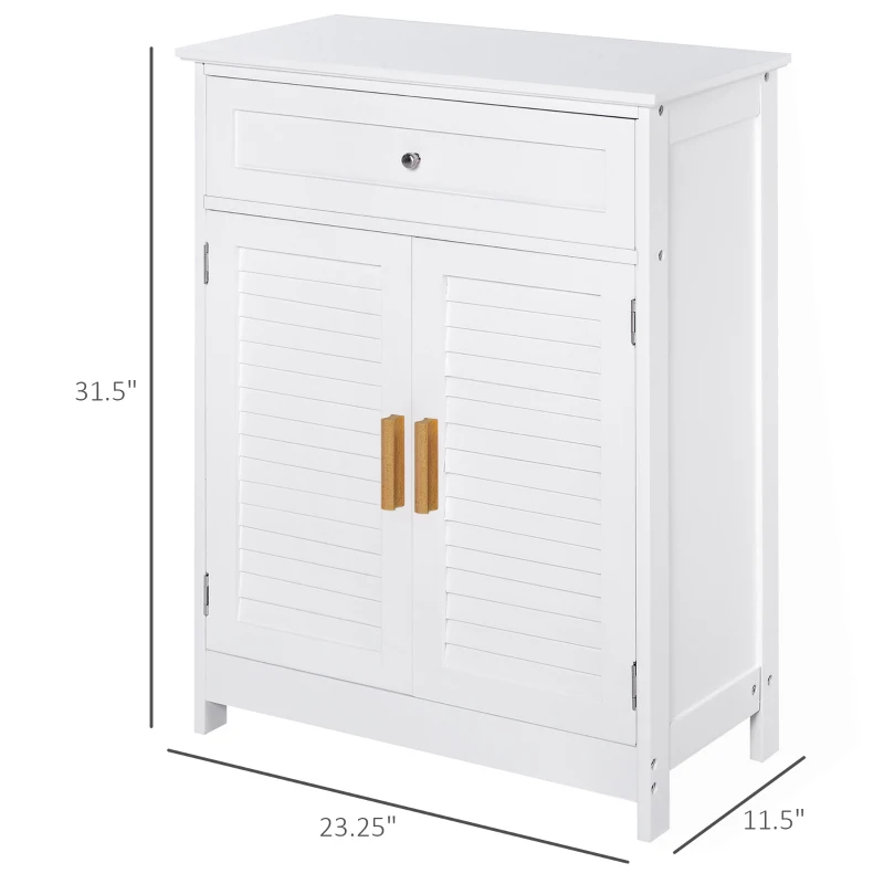 kleankin Bathroom Floor Cabinet, Freestanding Storage Cabinet with Double Doors and Drawer,  White