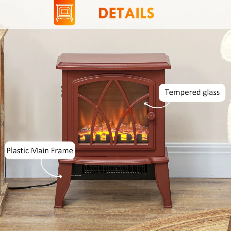 HOMCOM Electric Fireplace Heater, Freestanding Fireplace Stove with Realistic Flames Overheating Protection 750W/1500W, Red