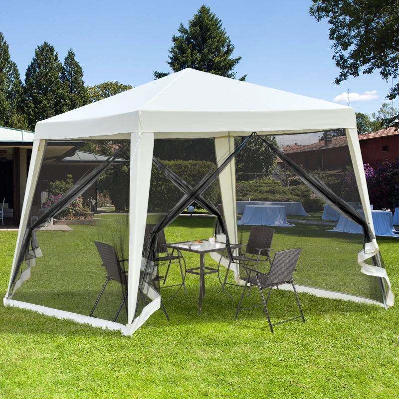 Outsunny 10'x10' Outdoor Canopy Tent, Slant Leg Sun Shelter with Mesh Sidewalls, Patio Tents for Parties, Cream White
