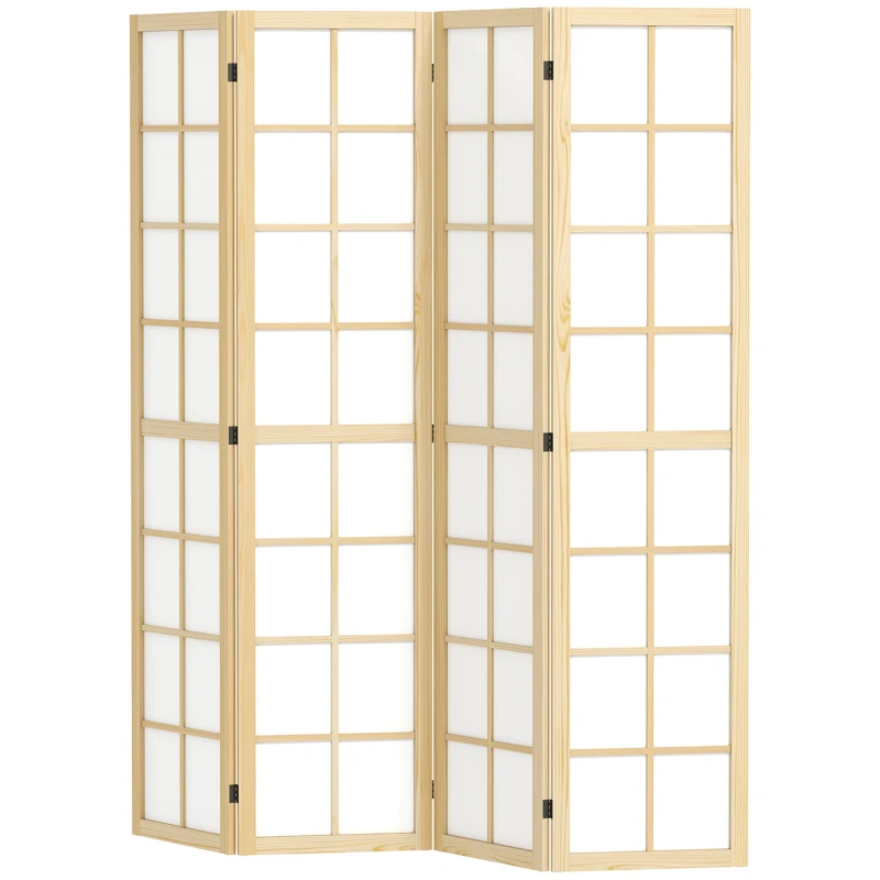 HOMCOM 4 Panel Room Divider, 5.6 ft Folding Wall Divider Room Partition for Home Office, Bedroom, Living Room