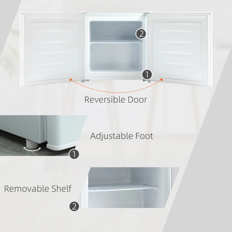 HOMCOM 1.1 Cu. Ft. Mini Freezer, Compact Upright Freezer with Reversible Door, Removable Shelf, Adjustable Temperature, White