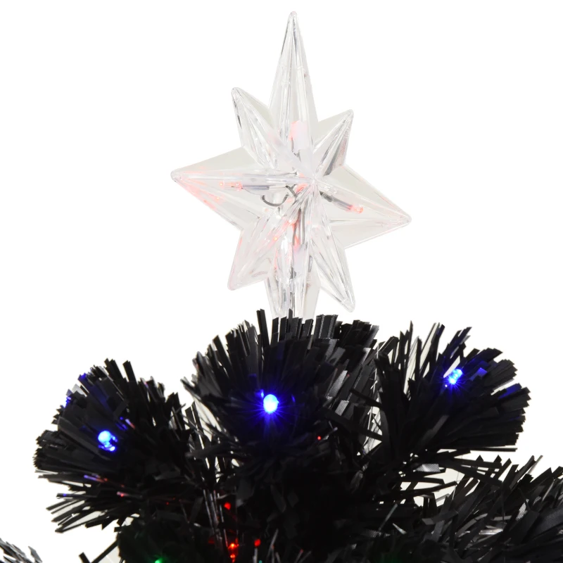 HOMCOM 7ft Prelit Artificial Christmas Tree with LED Lights, Multicolored Fiber Optics and Realistic Branch Tips, Black