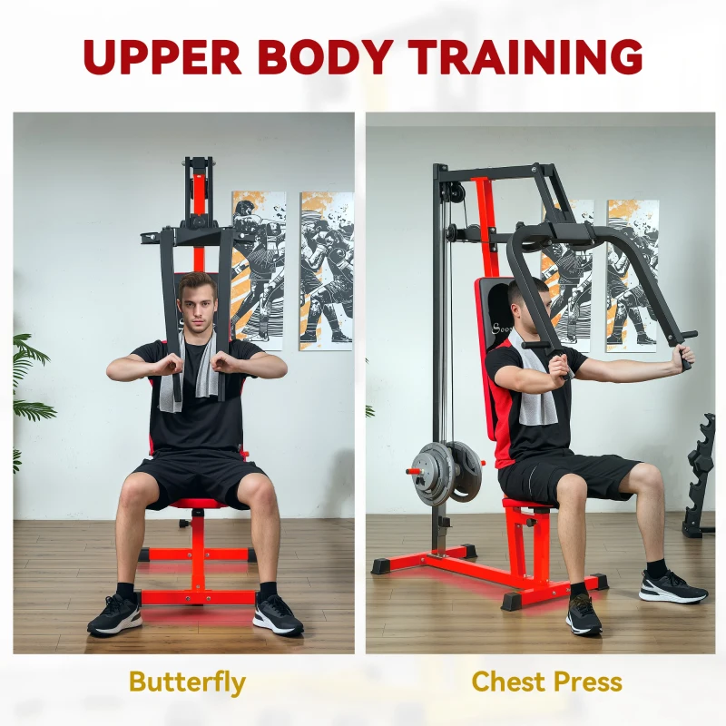 Soozier Chest Fly and Chest Press Machine for Back, Pectoral, Rear Deltoid and Shoulder Training, Red