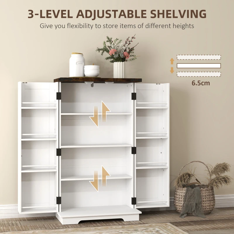 HOMCOM Farmhouse Kitchen Pantry Storage Cabinet, Kitchen Pantry Cabinet with Doors and Adjustable Shelves, White