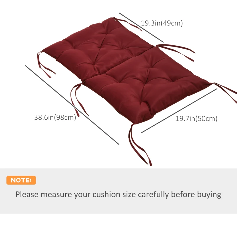 Outsunny Patio Chair Cushions Set of 2, 39" x 20" x 3" Outdoor Tufted Cushion Set with Ties for Indoor Outdoor Garden Furniture, Wine Red