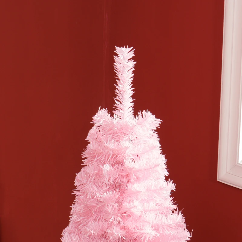 HOMCOM 5FT Pencil Christmas Tree, Artificial Christmas Tree with Automatic Open for Home Party, Pink
