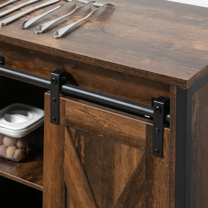 HOMCOM Industrial Sideboard Buffet Cabinet, Coffee Bar Cabinet, Kitchen Cabinet with Sliding Barn Doors, Storage Cabinets and Adjustable Shelves for Living Room, Home Bar, Rustic Brown