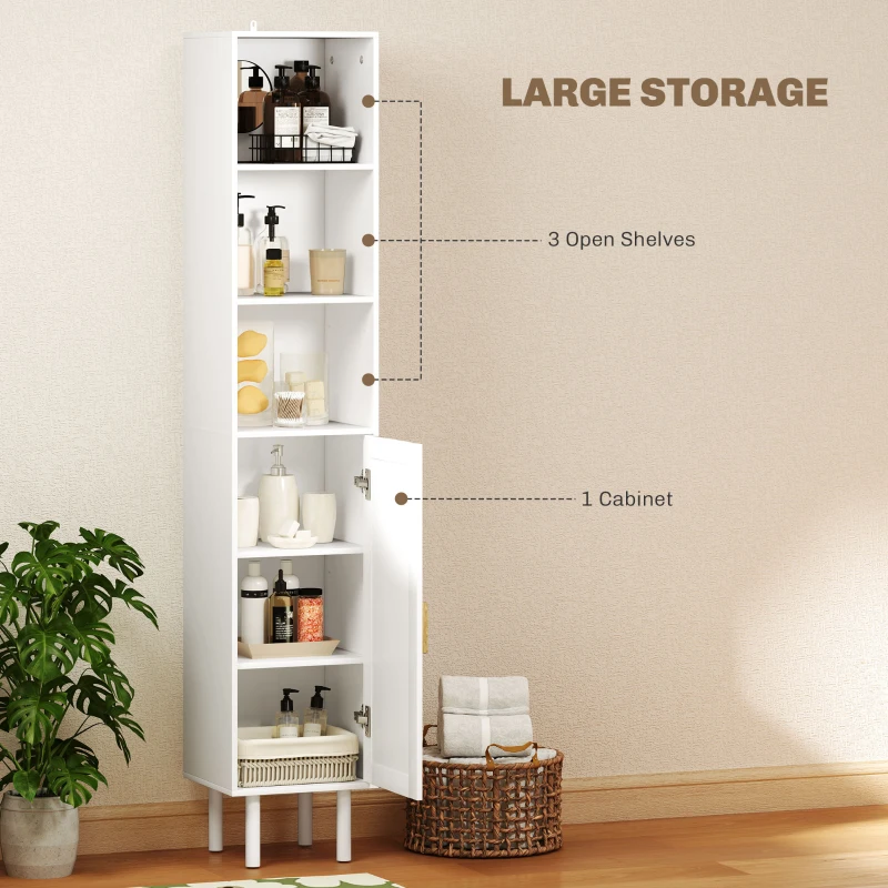 HOMCOM Tall Bathroom Cabinet with Rattan Doors, Freestanding Bathroom Storage Cabinet with Adjustable Shelves, White